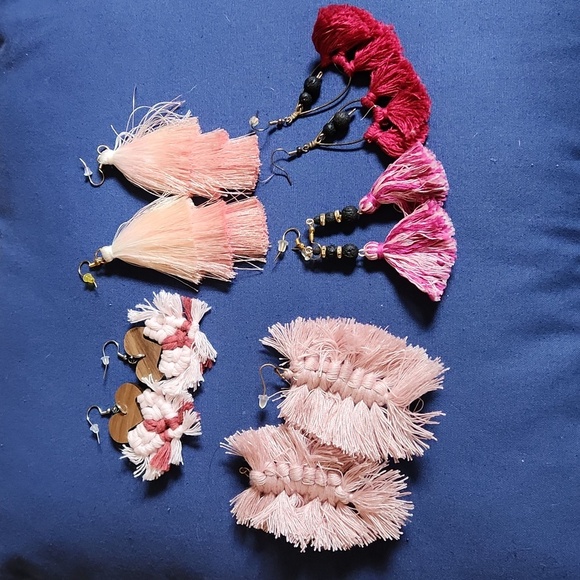 FINAL PRICE Earring Lot Set 5 Pairs Macrame and Tassels - Picture 1 of 5